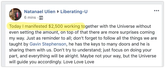 Client result - $2.5K revenue after coaching with LiberatingU