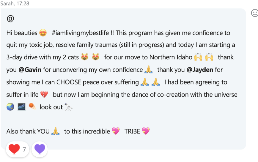 Sarah: quit toxic job, confidence